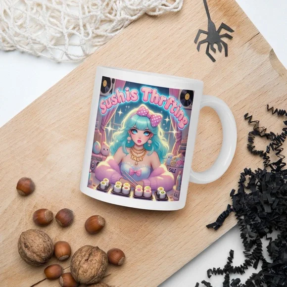 NWT - SushisThrifting 11 oz Mug - Street rolls and sticker tags - Picture 7 of 10